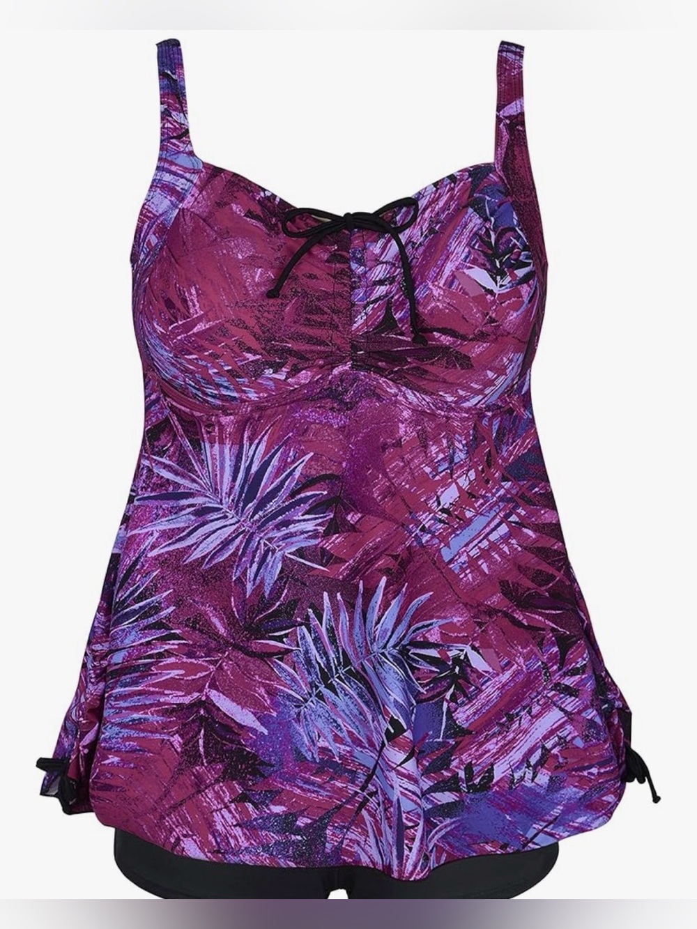 Septangle Tropical Tankini Swim Top Pink Purple Palm Print Ruched Plus Size 26W